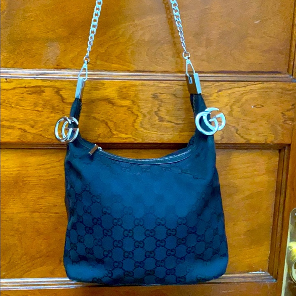 🌹authentic Gucci Canvas Leather Black Bag 💗
